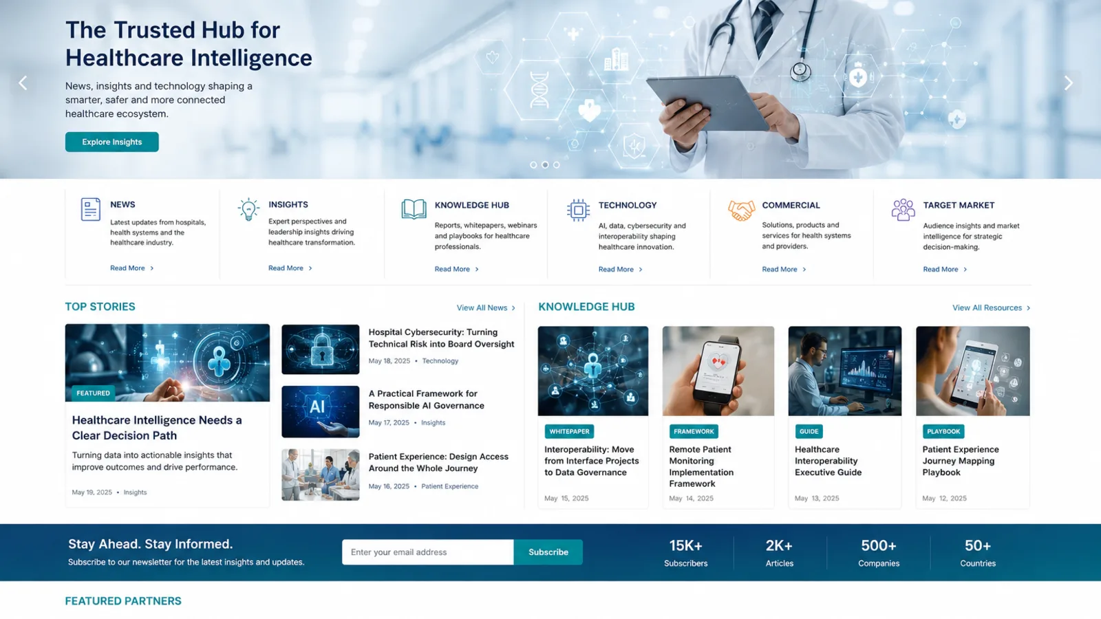 MED NEXUZ digital healthcare publication and editorial website displayed across a clean corporate interface